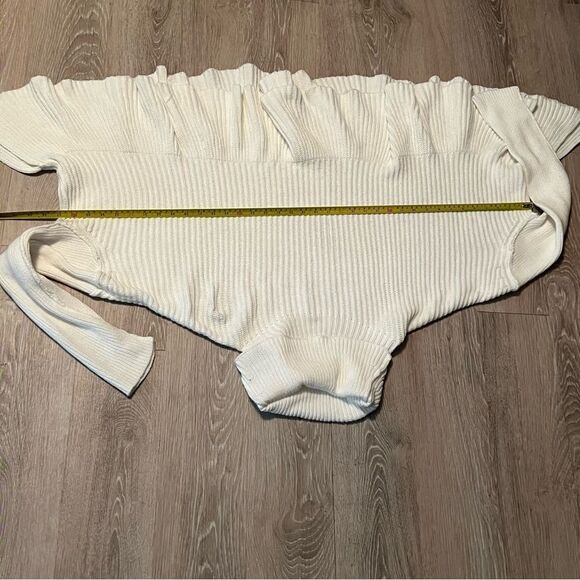 Free People Layer Cake Ivory Cream Funnel Neck Swing Cotton Blend Sweater M L XL - Picture 12 of 13